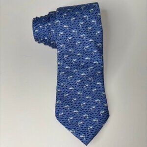 VINEYARD VINES 100% Silk Mens Tie Blue Shark Pattern Necktie Hand Made USA